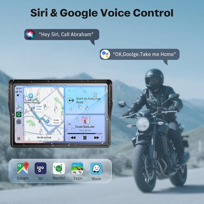WonVon 5 Inch Motorcycle Carplay GPS Navigation System with Apple Carplay and Android Auto Portable Screen with Dual Bluetooth, Navigation, Siri, Google Assistant（Not Inchluded TPMS） - Image 5